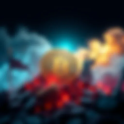 A visual representation of Bitcoin's value fluctuating with symbols of war and peace in the background