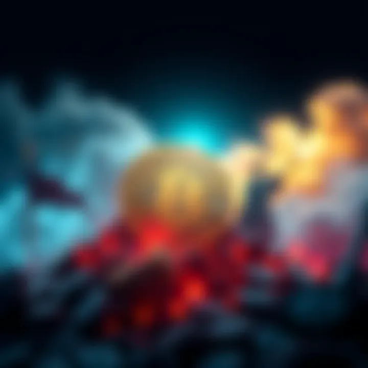 A visual representation of Bitcoin's value fluctuating with symbols of war and peace in the background