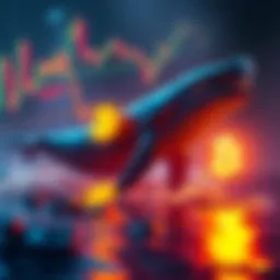 Visual representation of Bitcoin price fluctuations with whale icons selling off, symbolizing market volatility.