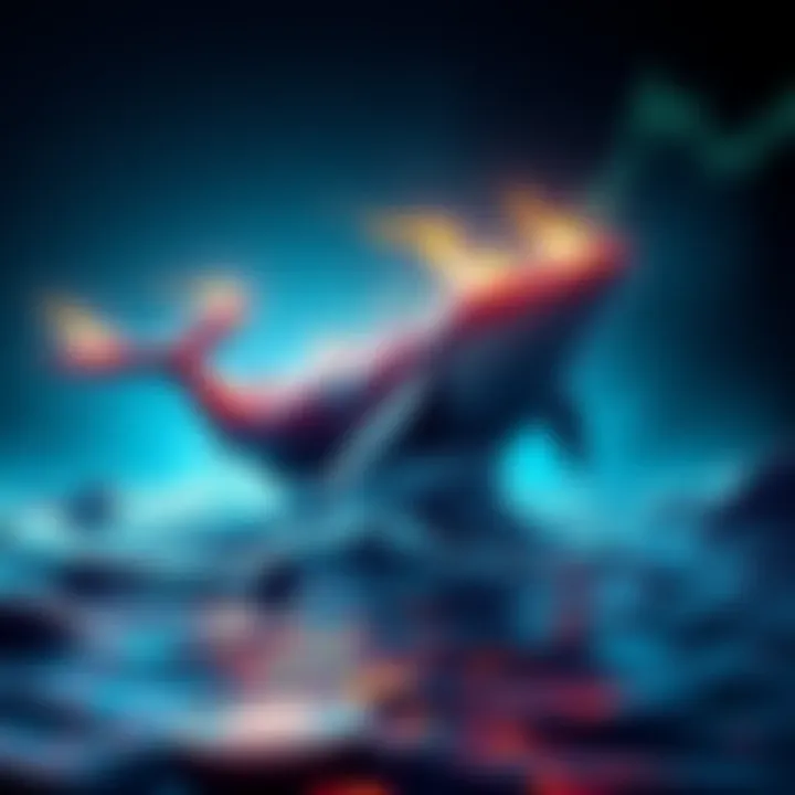 A graphic representation of Bitcoin whales moving assets against a backdrop of a rising market graph, symbolizing bullish sentiment.