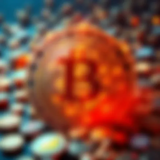 A digital representation of the Bitcoin symbol with futuristic designs illustrating the idea of a second Bitcoin, surrounded by various cryptocurrency icons.