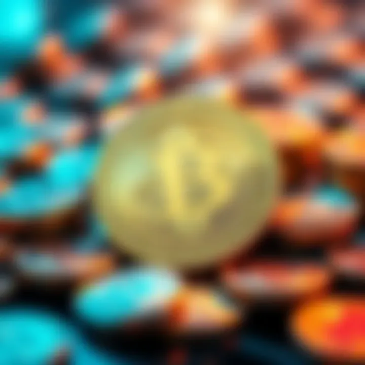 Bitcoin Symbol with 0.1 Bitcoin A Bitcoin symbol surrounded by 0.1 Bitcoin depicted as coins, representing small investment value.