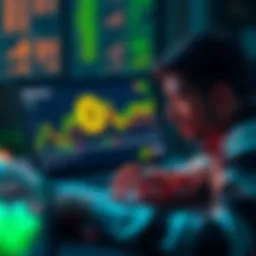 A person calculating monthly investments while looking at a Bitcoin chart on a laptop.