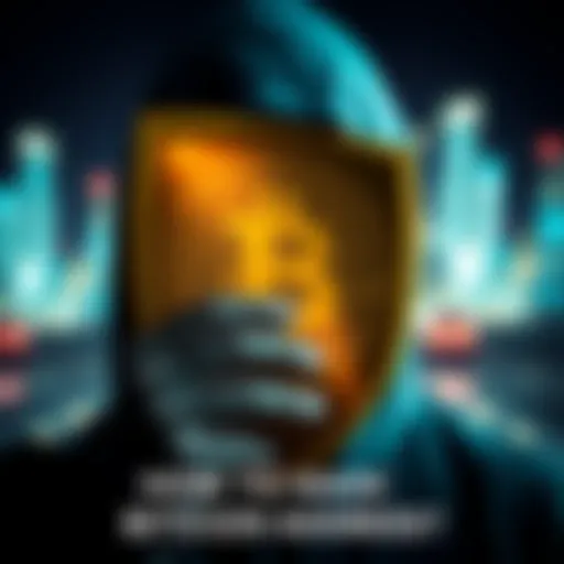 A person covering a Bitcoin symbol with a shield, representing privacy in Bitcoin transactions.