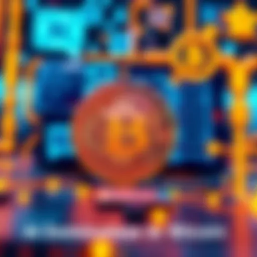A visual representation of Bitcoin symbol with AI elements like chatbots and digital screens in the background