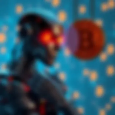 A visual representation of Artificial Intelligence as a robotic figure creating Bitcoin symbols, highlighting the theory of AI origins for cryptocurrency.