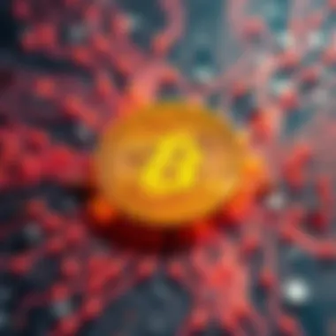 A digital representation of Bitcoin coins surrounded by AI circuitry, symbolizing the connection between cryptocurrency and artificial intelligence.