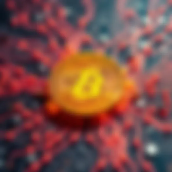 A digital representation of Bitcoin coins surrounded by AI circuitry, symbolizing the connection between cryptocurrency and artificial intelligence.