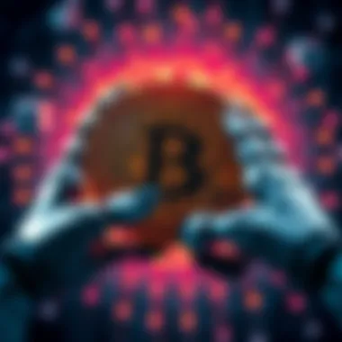 A visual representation of Bitcoin being targeted by AI, showing a Bitcoin symbol being hacked by robotic hands.