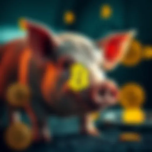 A stylized image showing a pig representing control alongside Bitcoin symbols, symbolizing power dynamics in technology