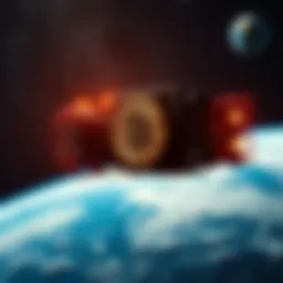 Bitcoin ASIC Miner in Space A Bitcoin ASIC miner operating in low Earth orbit with stars and Earth visible in the background, showcasing challenges like thermal management and radiation exposure.