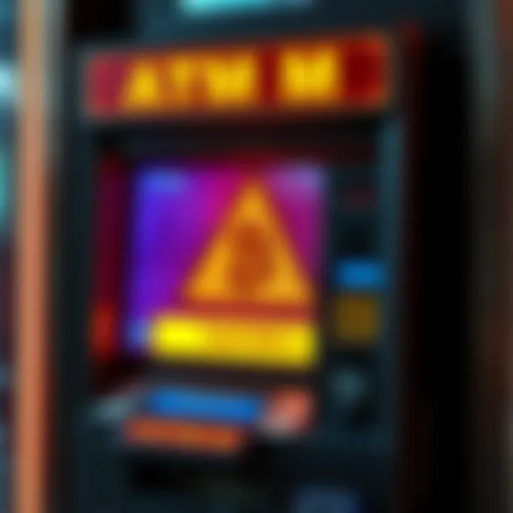 Bitcoin ATM Theft Investigation A graphic showing a Bitcoin ATM with a caution symbol, highlighting theft concerns and FBI investigation.