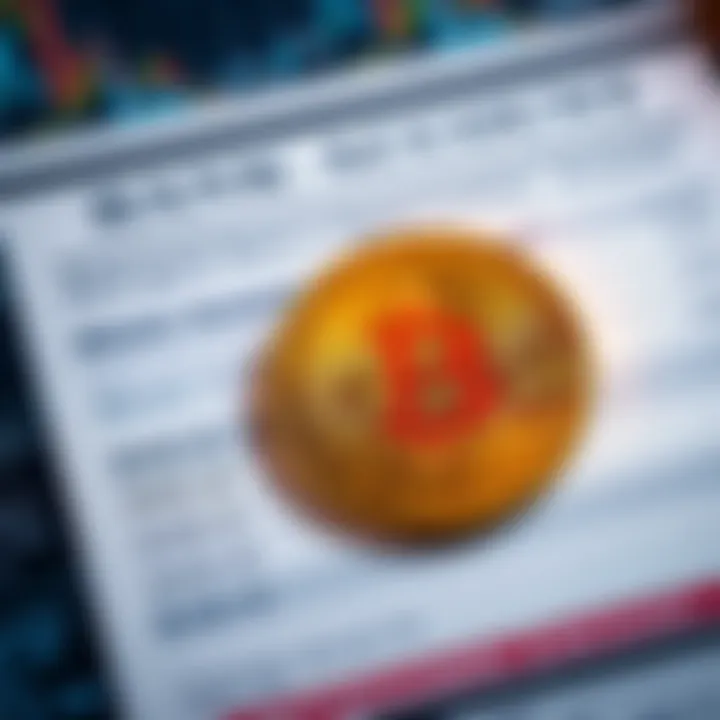 A digital representation of Bitcoin coins beside a bank account statement showing Bitcoin balance
