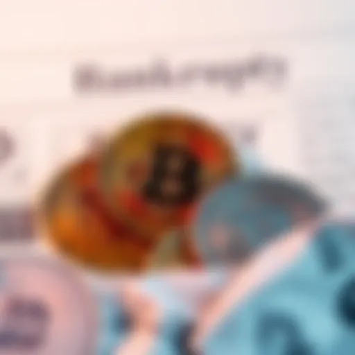 A visual representation of Bitcoin symbols in front of bankruptcy documents, illustrating the impact of legislation on cryptocurrency