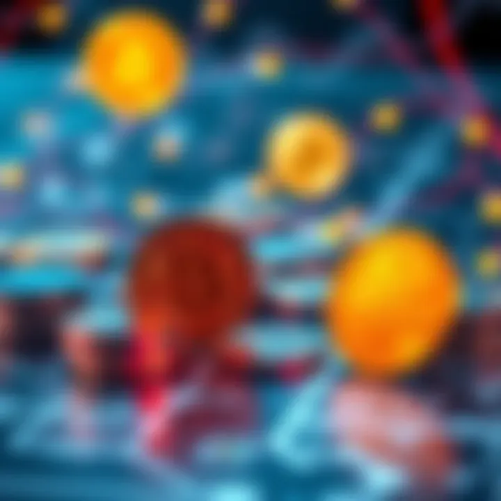 A visual representation of Bitcoin coins and banking symbols, highlighting the connection between cryptocurrency and banks.