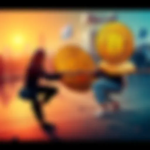 A graphic showing a tug-of-war between large institutions and retail investors over Bitcoin, symbolizing market manipulation and resistance.