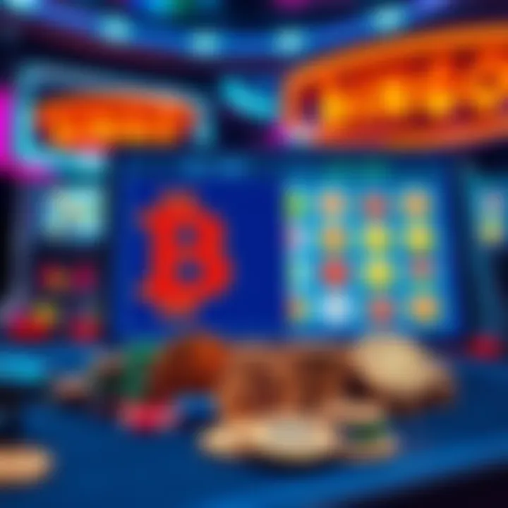 A virtual bingo card with Bitcoin symbols, chips, and a computer screen showing a bingo game interface, representing online gaming.