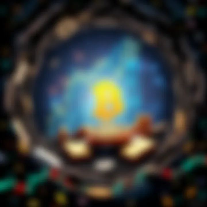 A visual representation of Bitcoin pulling in various financial assets like stocks and gold, symbolizing its dominance in the market.