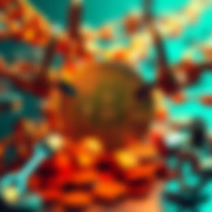 A visual representation of Bitcoin blockchain with broken links and obstacles, symbolizing the difficulties in scaling.