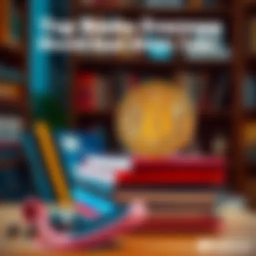 A stack of books about Bitcoin with a cryptocurrency symbol on a table