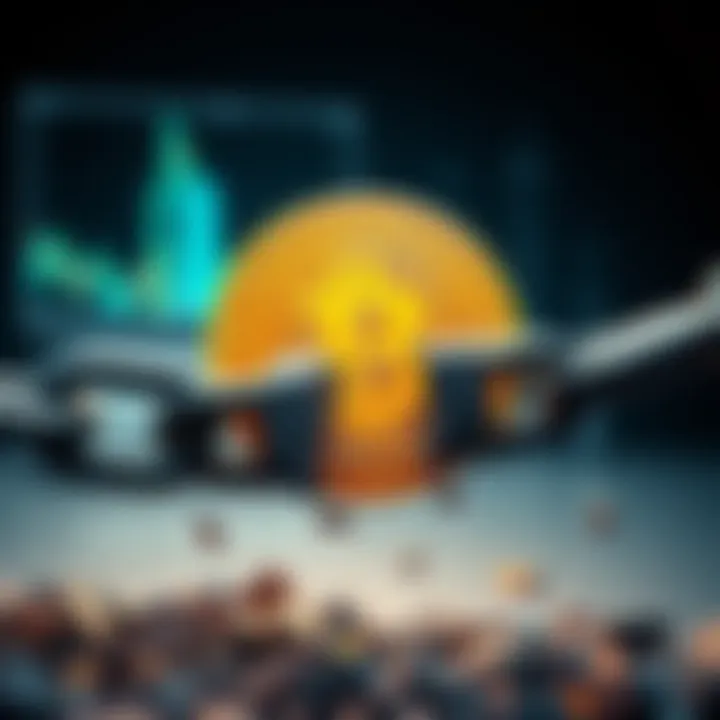 Bitcoin symbol with a broken chain A Bitcoin symbol represents a break from the cryptocurrency market, showing a chain link breaking apart, symbolizing separation and differing opinions