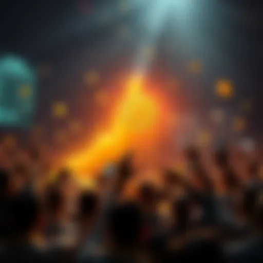 A rising Bitcoin graph with a bright upward trend, symbolizing a new phase of growth in cryptocurrency, surrounded by golden coins and a cheering crowd of investors.