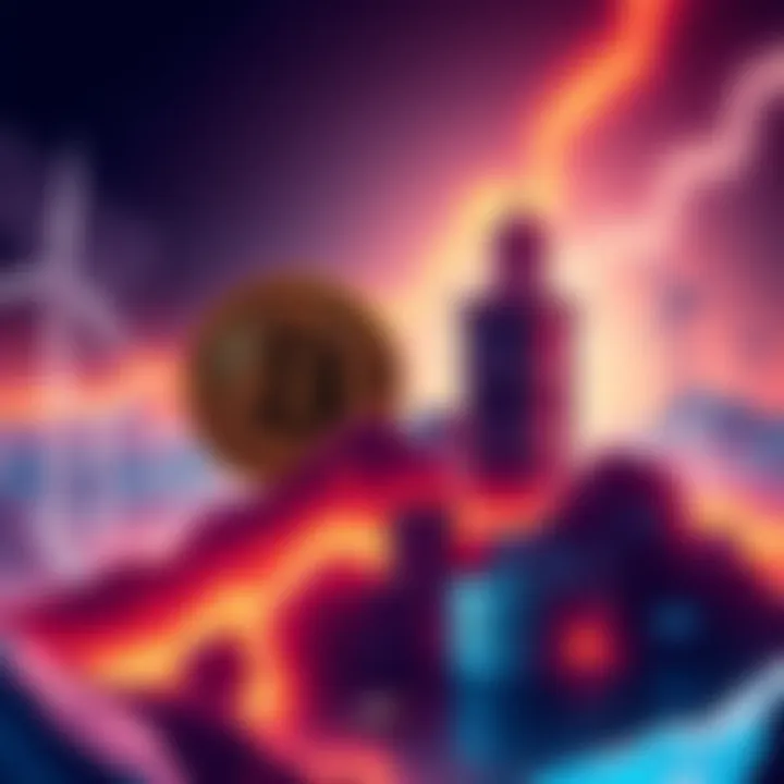 Illustration showing Bitcoin rising with energy symbols in the background, reflecting an impending market shift due to energy crisis.