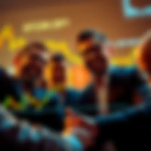 Investors looking at a graph showing Bitcoin's price dip with hopeful expressions, symbolizing a buying chance.