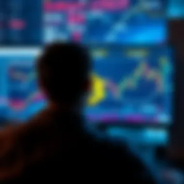A person looking at a computer screen displaying Bitcoin charts with negative headlines in the background, symbolizing the buying opportunity amidst bad news.