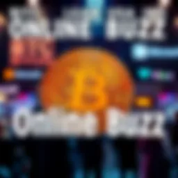 Bitcoin Leads Online Buzz Bitcoin symbol with people discussing in the background, highlighting its popularity over major tech companies