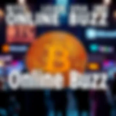 Bitcoin Leads Online Buzz Bitcoin symbol with people discussing in the background, highlighting its popularity over major tech companies