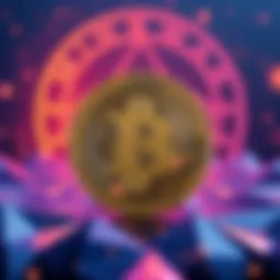 Illustration of Bitcoin being bridged to Cardano, with Minswap logo in the background