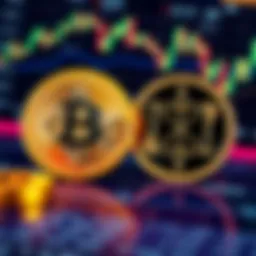 Bitcoin and Cardano logos against a backdrop of financial charts representing decentralized finance concepts