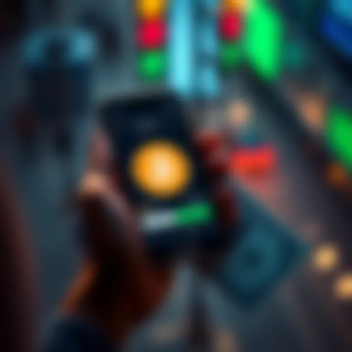 Bitcoin on Cash App A person holding a smartphone with Cash App open, showing a Bitcoin purchase screen and a dollar bill in the other hand.