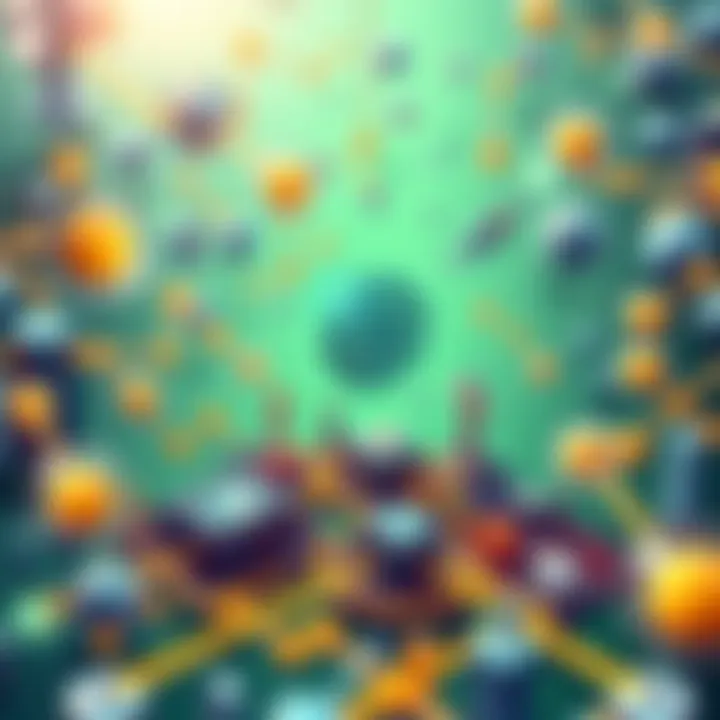 Innovative Algorithms in Blockchain A conceptual illustration showcasing Bitcoin Cash's adaptive blocksize technology with visual elements representing blockchain scalability and efficiency.