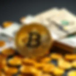 A visual representation of Bitcoin coins alongside traditional cash, illustrating the contrast in perception of value between them.