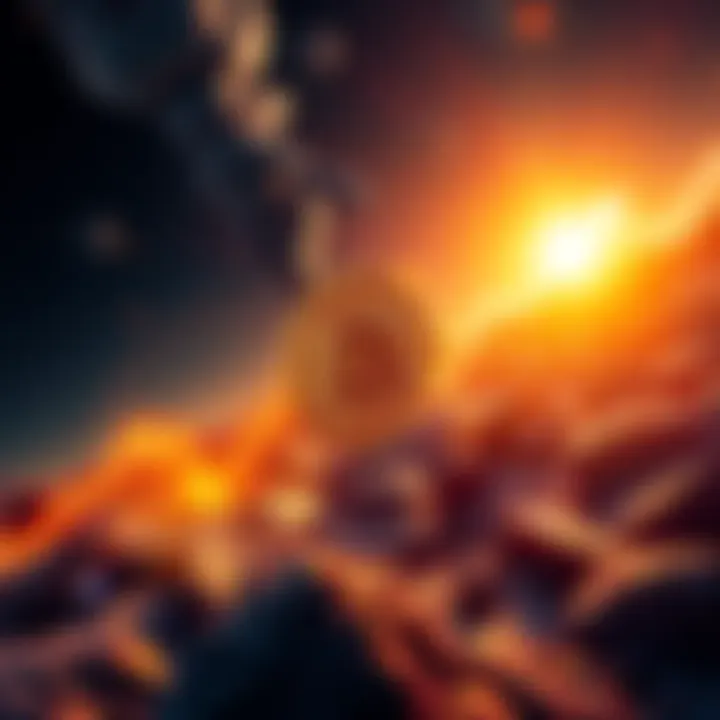 A futuristic representation of Bitcoin Cash rising towards a bright financial horizon with a graph indicating upward trend