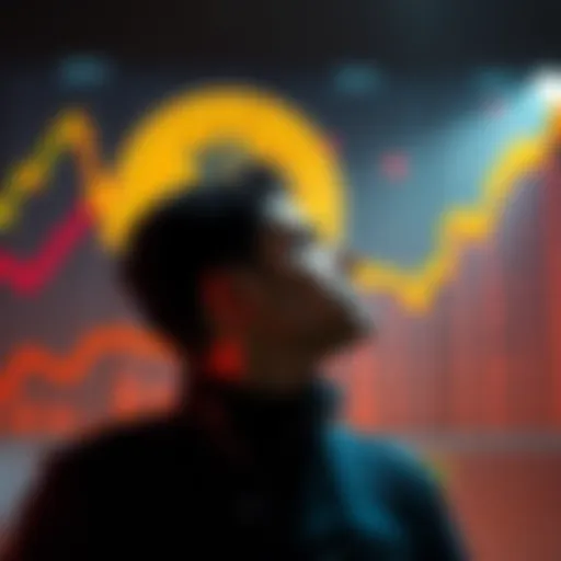 A person contemplating whether to sell Bitcoin or wait for higher value, with a visual of rising Bitcoin prices in the background.