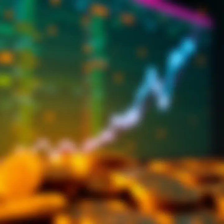 A visual representation of Bitcoin Cash transactions with a declining trend line in the background, symbolizing its fluctuating popularity in crypto discussions.