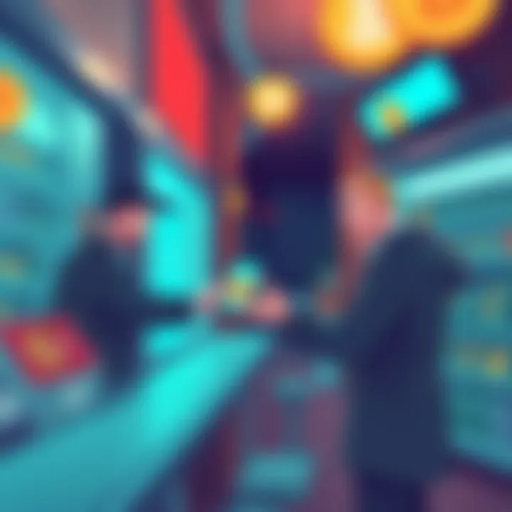 A digital illustration showing Bitcoin Cash being used for quick purchases at a local store, highlighting fast transactions and low costs.