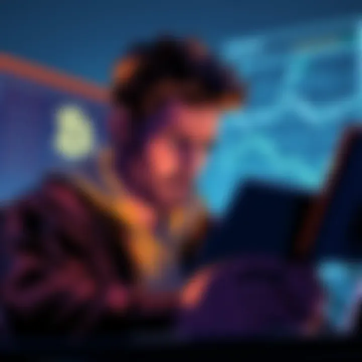 A person looking concerned while reading a Bitcoin forum, highlighting issues of censorship and transparency