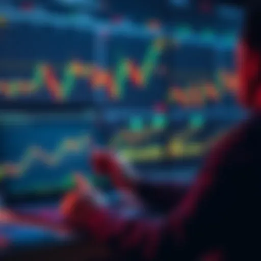 A person analyzing Bitcoin CFD charts on a laptop with financial graphs in the background.