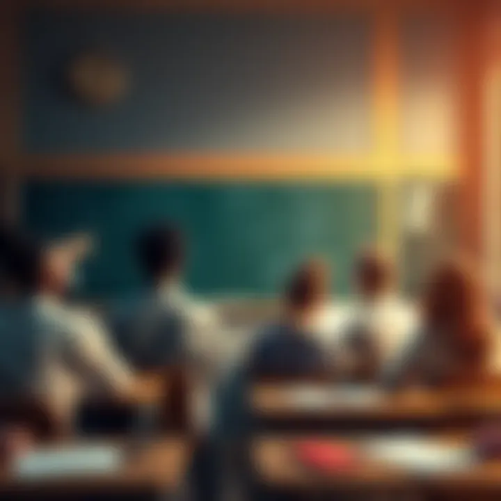 Students discussing the importance of Bitcoin's principles at a chalkboard in a classroom setting