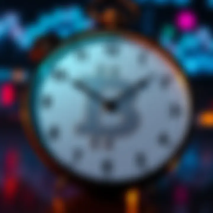 A Bitcoin symbol next to a clock, illustrating the concept of timing in investing.