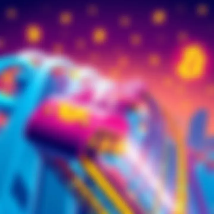 A colorful illustration of a roller coaster representing the Bitcoin Coaster meme coin, with Bitcoin symbols and waves of excitement in the background.