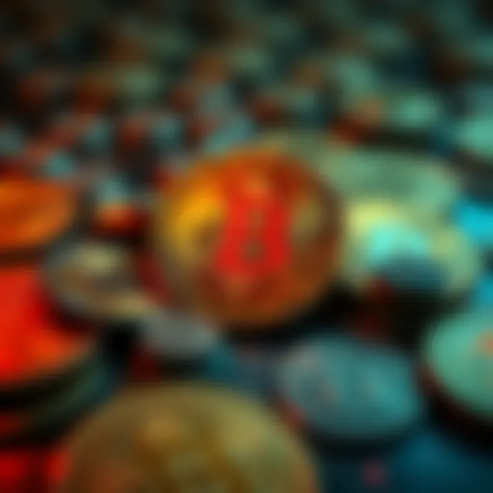 A collection of Bitcoin coins with the Bitcoin logo prominently displayed, representing its impact on finance and investment.