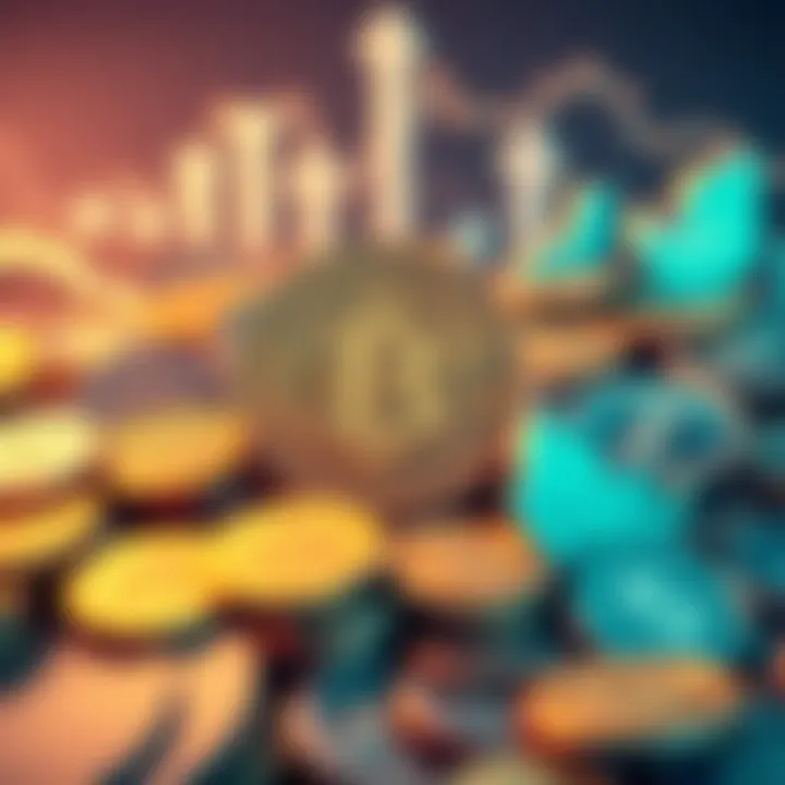 Bitcoin coins and financial symbols A pile of Bitcoin coins surrounded by financial symbols representing wealth and inequality, highlighting the debate on financial freedom.