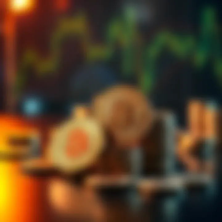 A collection of Bitcoin coins stacked on a table, symbolizing investment and financial growth in the cryptocurrency market.