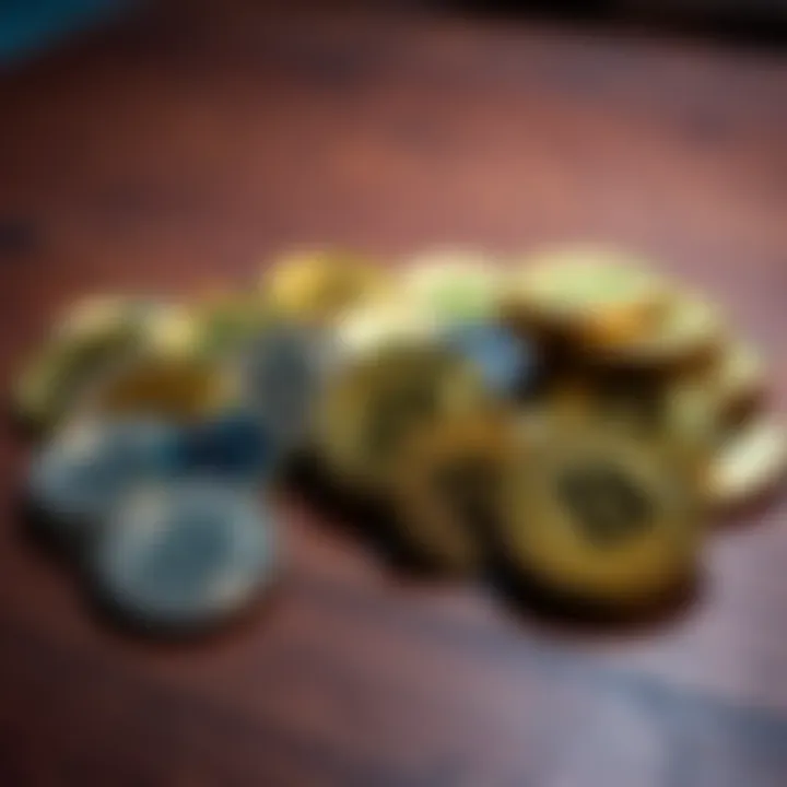 A collection of Bitcoin coins displayed on a wooden table, reflecting the cryptocurrency's appeal and debate about its value.