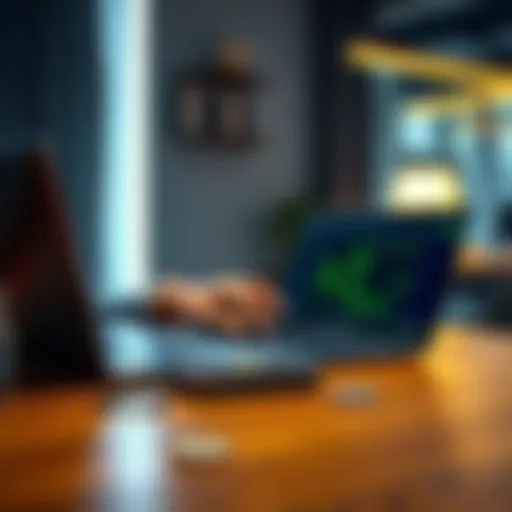 A person setting up a cold storage wallet for Bitcoin, showing a laptop and a hardware wallet on a table.